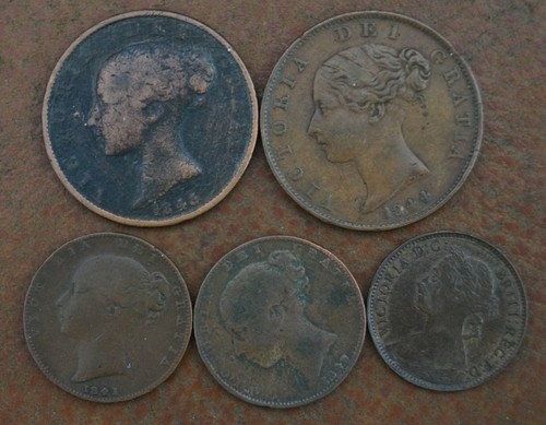 Five victoria coins - coins., and
