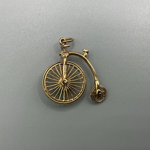 9ct gold penny farthing charm - 9ct, penny-farthing