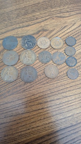 Coins british bronze pennies - coins;,